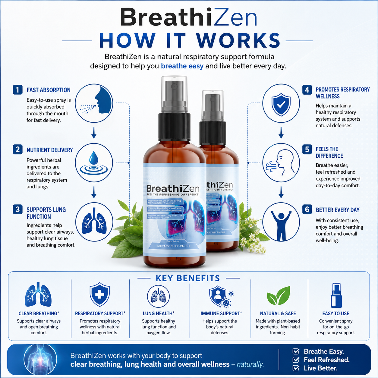 How Breathizen works &mdash; step by step respiratory support diagram